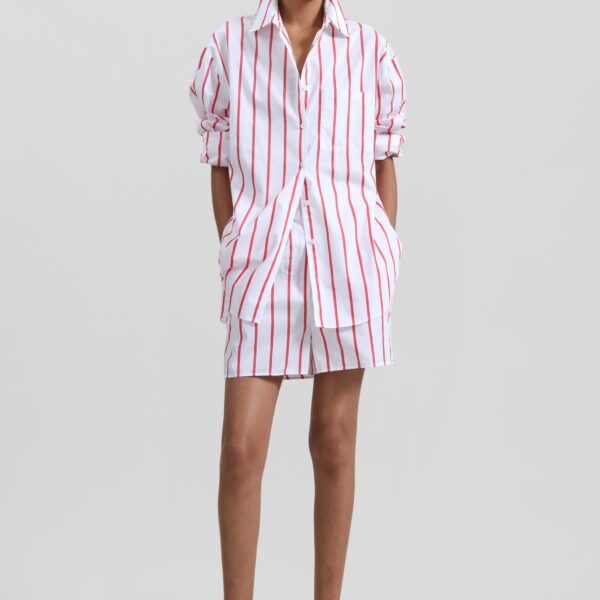 The Frankie Shop Lui Striped Cotton Shirt – White/Red Stripe, view 6