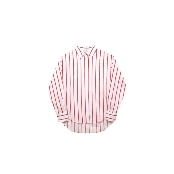The Frankie Shop Lui Striped Cotton Shirt – White/Red Stripe