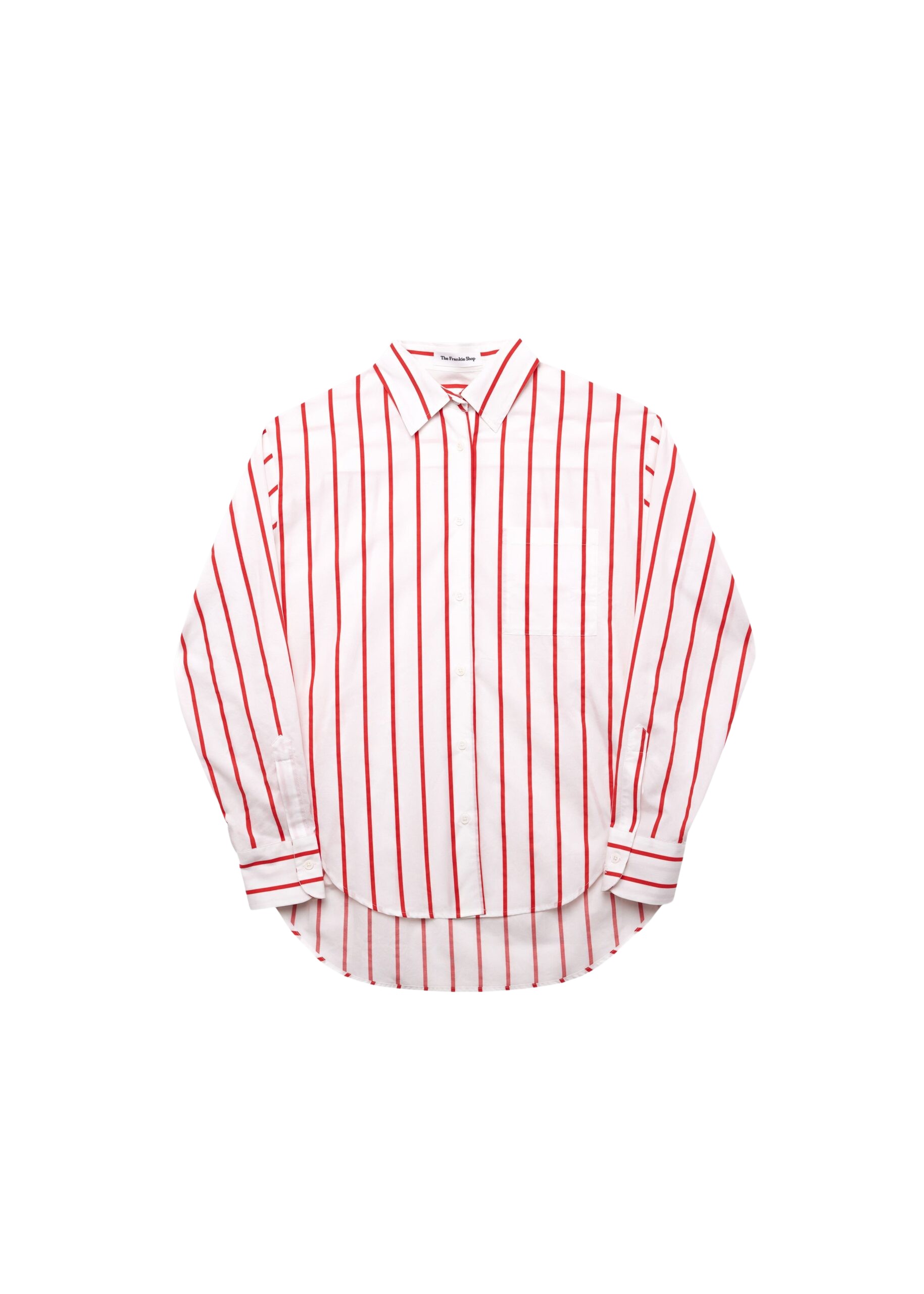 The Frankie Shop Lui Striped Cotton Shirt - White/Red Stripe - Oversized Minimalist Tops in Multicolour - Shop at Luxury Shoes 