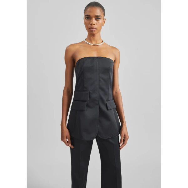 The Frankie Shop Luma Satin Bustier - Black - Oversized Minimalist Tops in Black - Shop at Luxury Shoes 