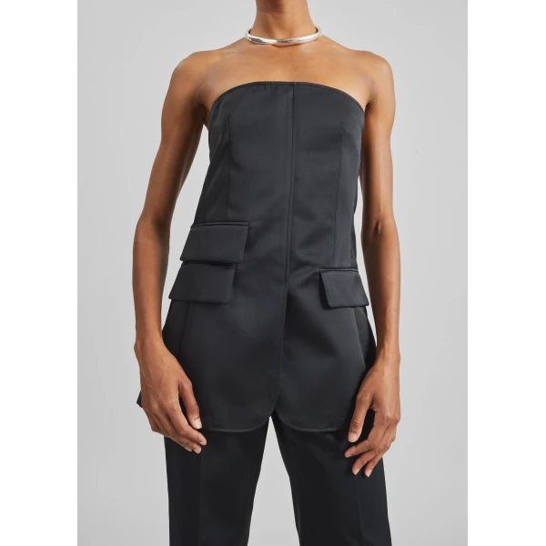 The Frankie Shop Luma Satin Bustier - Black - Oversized Minimalist Tops in Black - Shop at Luxury Shoes 