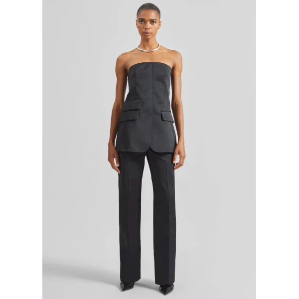 The Frankie Shop Luma Satin Bustier - Black - Oversized Minimalist Tops in Black - Shop at Luxury Shoes 