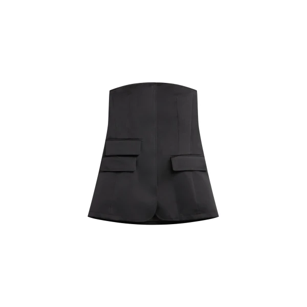 The Frankie Shop Luma Satin Bustier - Black - Oversized Minimalist Tops in Black - Shop at Luxury Shoes 
