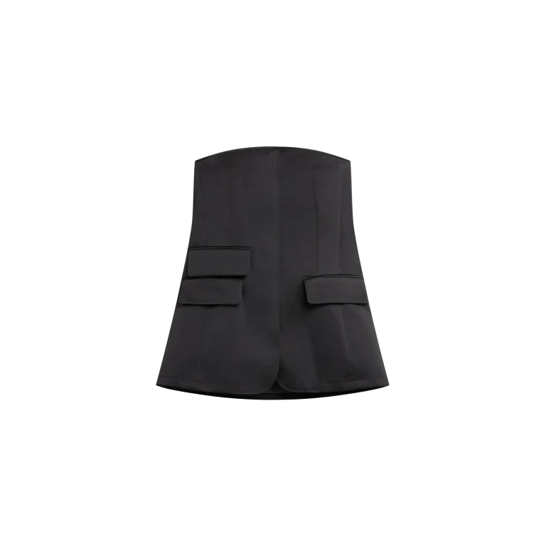 The Frankie Shop Luma Satin Bustier - Black - Oversized Minimalist Tops in Black - Shop at Luxury Shoes 