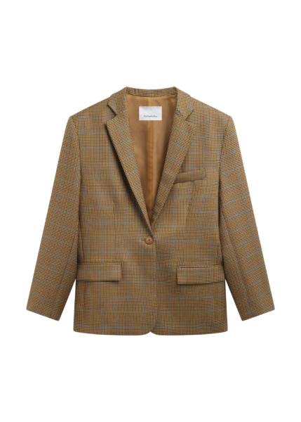 The Frankie Shop Lyra Oversized Houndstooth Blazer - Camel - Oversized Minimalist Jackets in Beige - Shop at Luxury Shoes 