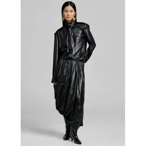 The Frankie Shop Mabillon Corded Draped Skirt - Black - Oversized Minimalist Skirts in Black - Shop at Luxury Shoes 