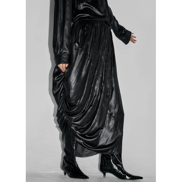 The Frankie Shop Mabillon Corded Draped Skirt - Black - Oversized Minimalist Skirts in Black - Shop at Luxury Shoes 