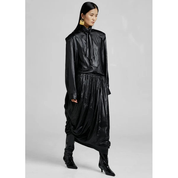 The Frankie Shop Mabillon Corded Draped Skirt - Black - Oversized Minimalist Skirts in Black - Shop at Luxury Shoes 