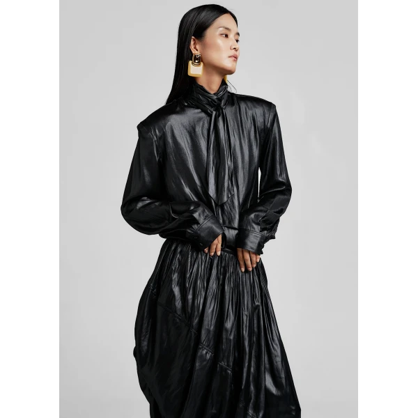The Frankie Shop Mabillon Padded Lavalliere Blouse - Black - Oversized Minimalist Tops in Black - Shop at Luxury Shoes 