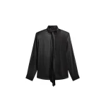 The Frankie Shop Mabillon Padded Lavalliere Blouse - Black - Oversized Minimalist Tops in Black - Shop at Luxury Shoes 