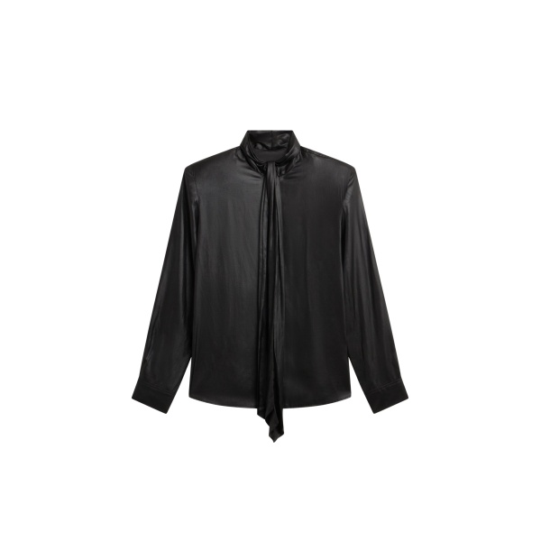 The Frankie Shop Mabillon Padded Lavalliere Blouse - Black - Oversized Minimalist Tops in Black - Shop at Luxury Shoes 