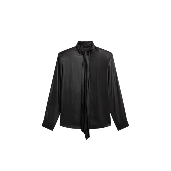 The Frankie Shop Mabillon Padded Lavalliere Blouse - Black - Oversized Minimalist Tops in Black - Shop at Luxury Shoes 