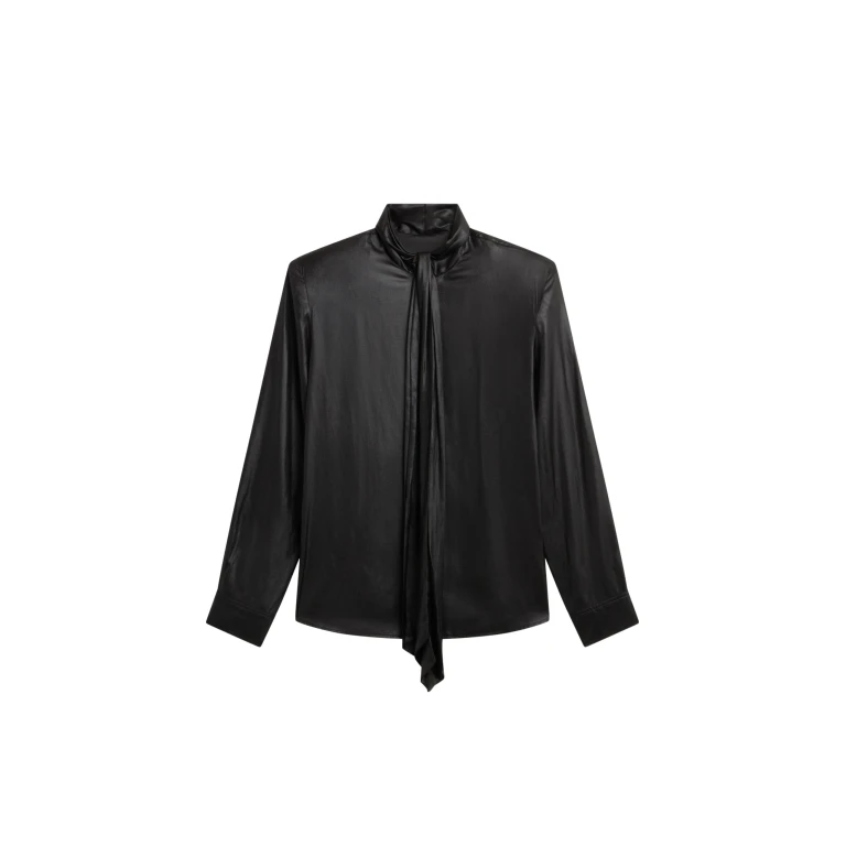 The Frankie Shop Mabillon Padded Lavalliere Blouse - Black - Oversized Minimalist Tops in Black - Shop at Luxury Shoes 
