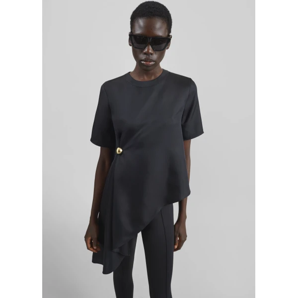The Frankie Shop Madea Asymmetric Silk Twill Top – Black, view 2