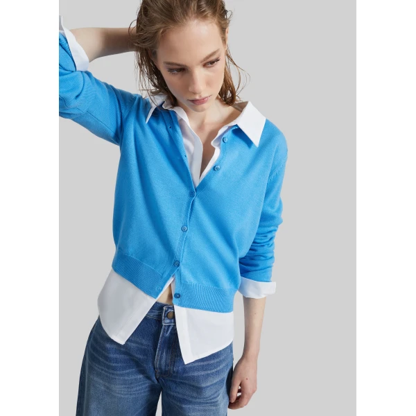 The Frankie Shop Mahim Superfine Wool Cardigan - Blue - Oversized Minimalist Knitwear in Blue - Shop at Luxury Shoes 