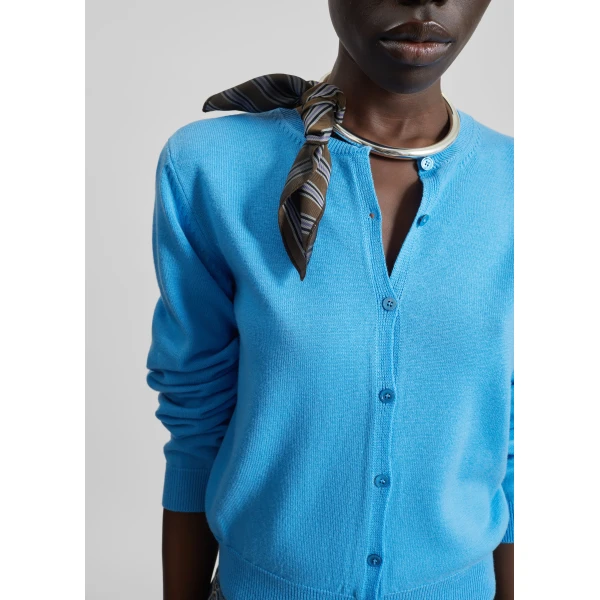 The Frankie Shop Mahim Superfine Wool Cardigan - Blue - Oversized Minimalist Knitwear in Blue - Shop at Luxury Shoes 