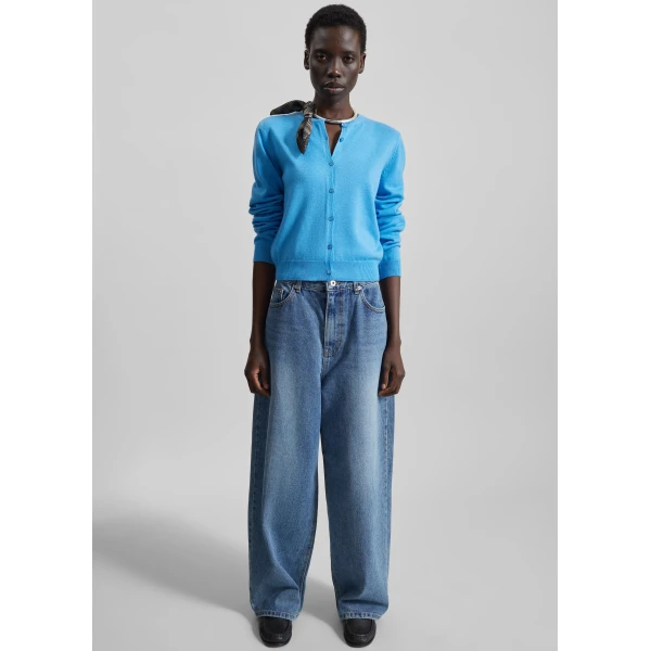 The Frankie Shop Mahim Superfine Wool Cardigan - Blue - Oversized Minimalist Knitwear in Blue - Shop at Luxury Shoes 