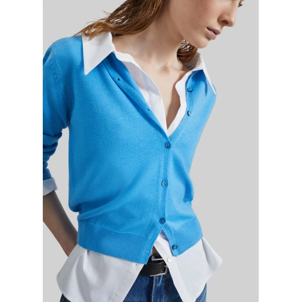 The Frankie Shop Mahim Superfine Wool Cardigan - Blue - Oversized Minimalist Knitwear in Blue - Shop at Luxury Shoes 