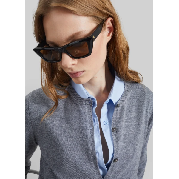 The Frankie Shop Mahim Superfine Wool Cardigan - Grey - Oversized Minimalist Knitwear in Grey - Shop at Luxury Shoes 