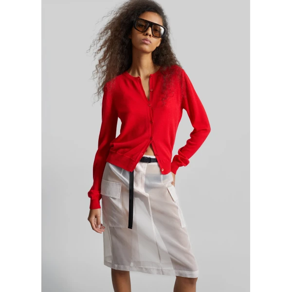 The Frankie Shop Mahim Superfine Wool Cardigan - Red - Oversized Minimalist Knitwear in Red - Shop at Luxury Shoes 