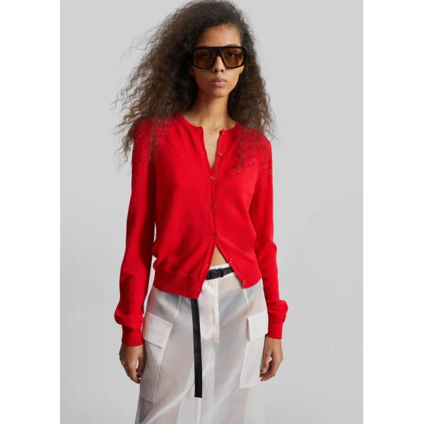 The Frankie Shop Mahim Superfine Wool Cardigan - Red - Oversized Minimalist Knitwear in Red - Shop at Luxury Shoes 