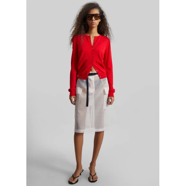 The Frankie Shop Mahim Superfine Wool Cardigan - Red - Oversized Minimalist Knitwear in Red - Shop at Luxury Shoes 