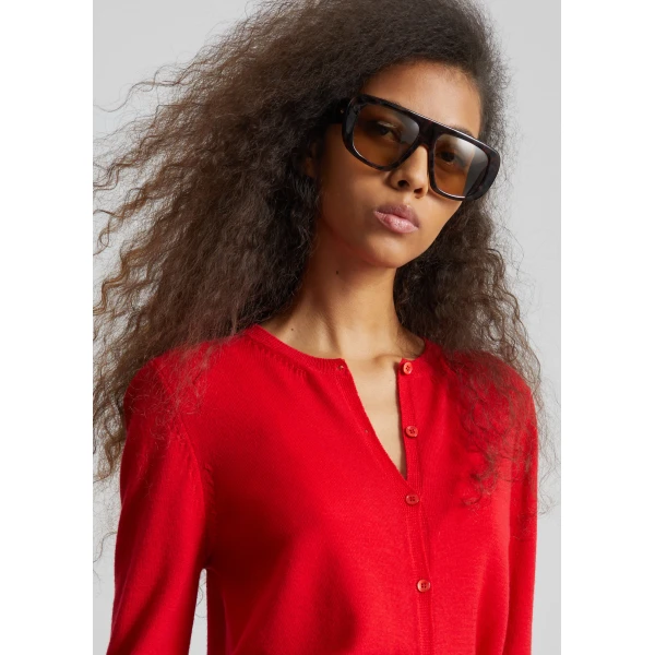 The Frankie Shop Mahim Superfine Wool Cardigan - Red - Oversized Minimalist Knitwear in Red - Shop at Luxury Shoes 
