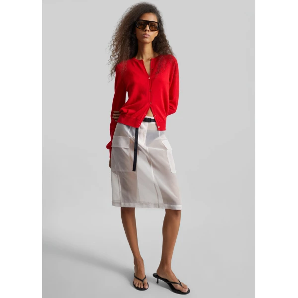 The Frankie Shop Mahim Superfine Wool Cardigan - Red - Oversized Minimalist Knitwear in Red - Shop at Luxury Shoes 