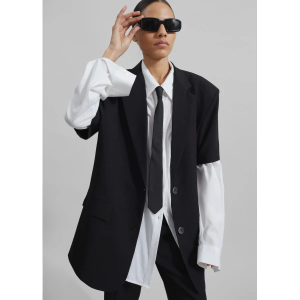The Frankie Shop Maisie Short Sleeve Blazer - Black - Oversized Minimalist Jackets in Black - Shop at Luxury Shoes 