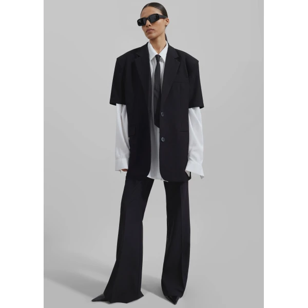 The Frankie Shop Maisie Short Sleeve Blazer - Black - Oversized Minimalist Jackets in Black - Shop at Luxury Shoes 