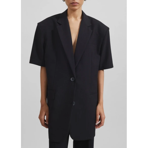 The Frankie Shop Maisie Short Sleeve Blazer - Black - Oversized Minimalist Jackets in Black - Shop at Luxury Shoes 