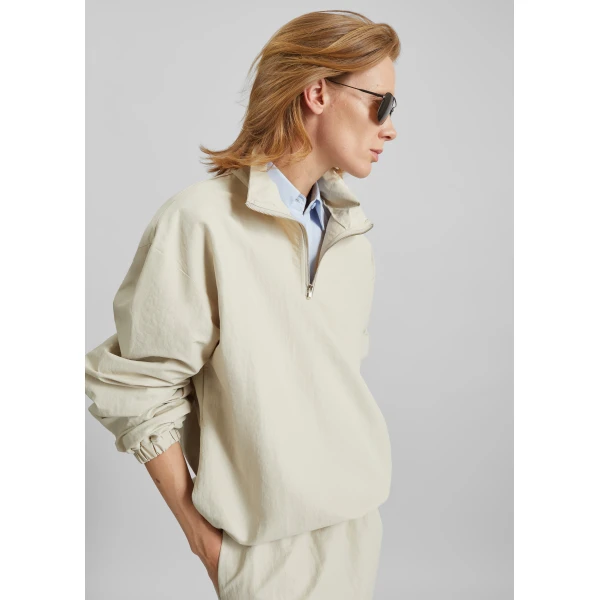 The Frankie Shop Majvik Windbreaker Anorak - Light Beige - Oversized Minimalist Jackets in Beige - Shop at Luxury Shoes 