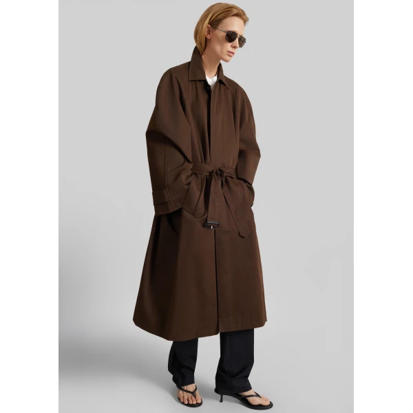 The Frankie Shop Malmedy Oversized Long Coat - Brown - Oversized Minimalist Coats in Beige - Shop at Luxury Shoes 