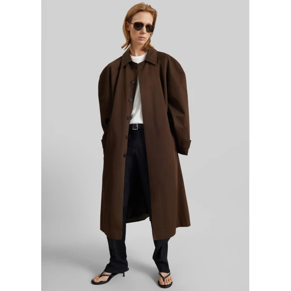 The Frankie Shop Malmedy Oversized Long Coat - Brown - Oversized Minimalist Coats in Beige - Shop at Luxury Shoes 