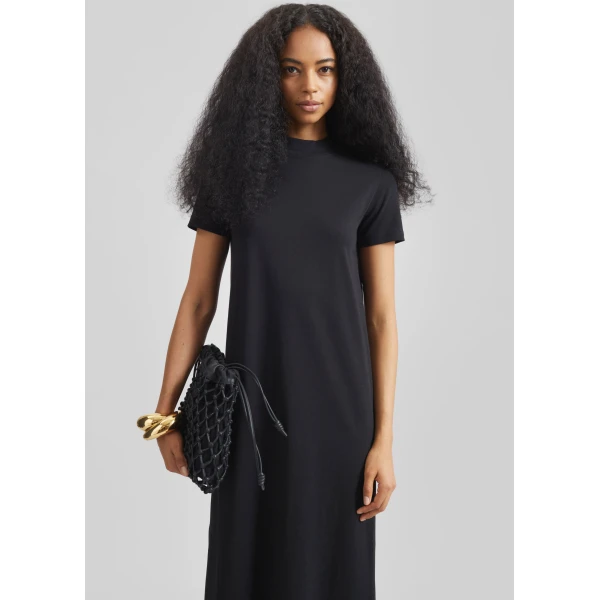 The Frankie Shop Malo T-Shirt Dress - Black - Oversized Minimalist Dresses in Black - Shop at Luxury Shoes 