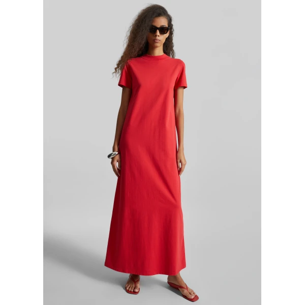 The Frankie Shop Malo T-Shirt Dress - Red - Oversized Minimalist Dresses in Red - Shop at Luxury Shoes 