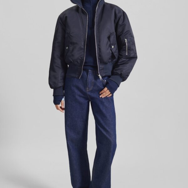 The Frankie Shop Maloy Cropped Bomber Jacket – Navy, view 2