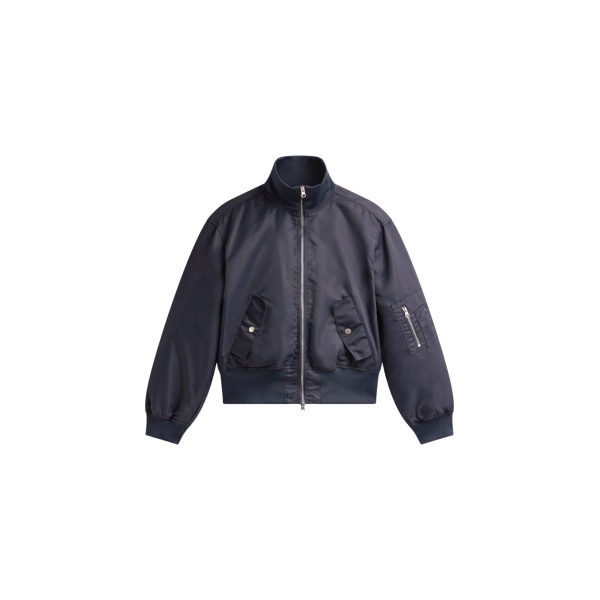 The Frankie Shop Maloy Cropped Bomber Jacket - Navy - Oversized Minimalist Jackets in Blue - Shop at Luxury Shoes 