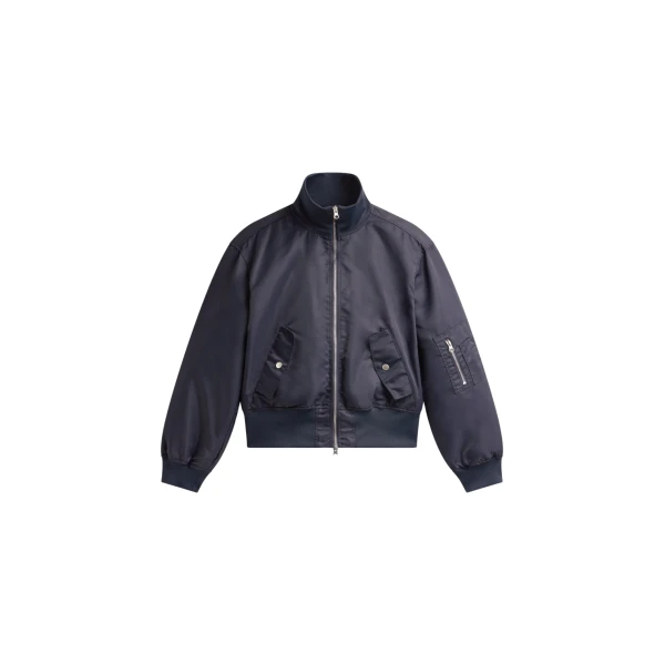 The Frankie Shop Maloy Cropped Bomber Jacket - Navy - Oversized Minimalist Jackets in Blue - Shop at Luxury Shoes 