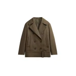 The Frankie Shop Manali Belted Peacoat - Olive Brown - Oversized Minimalist Coats in Beige - Shop at Luxury Shoes 