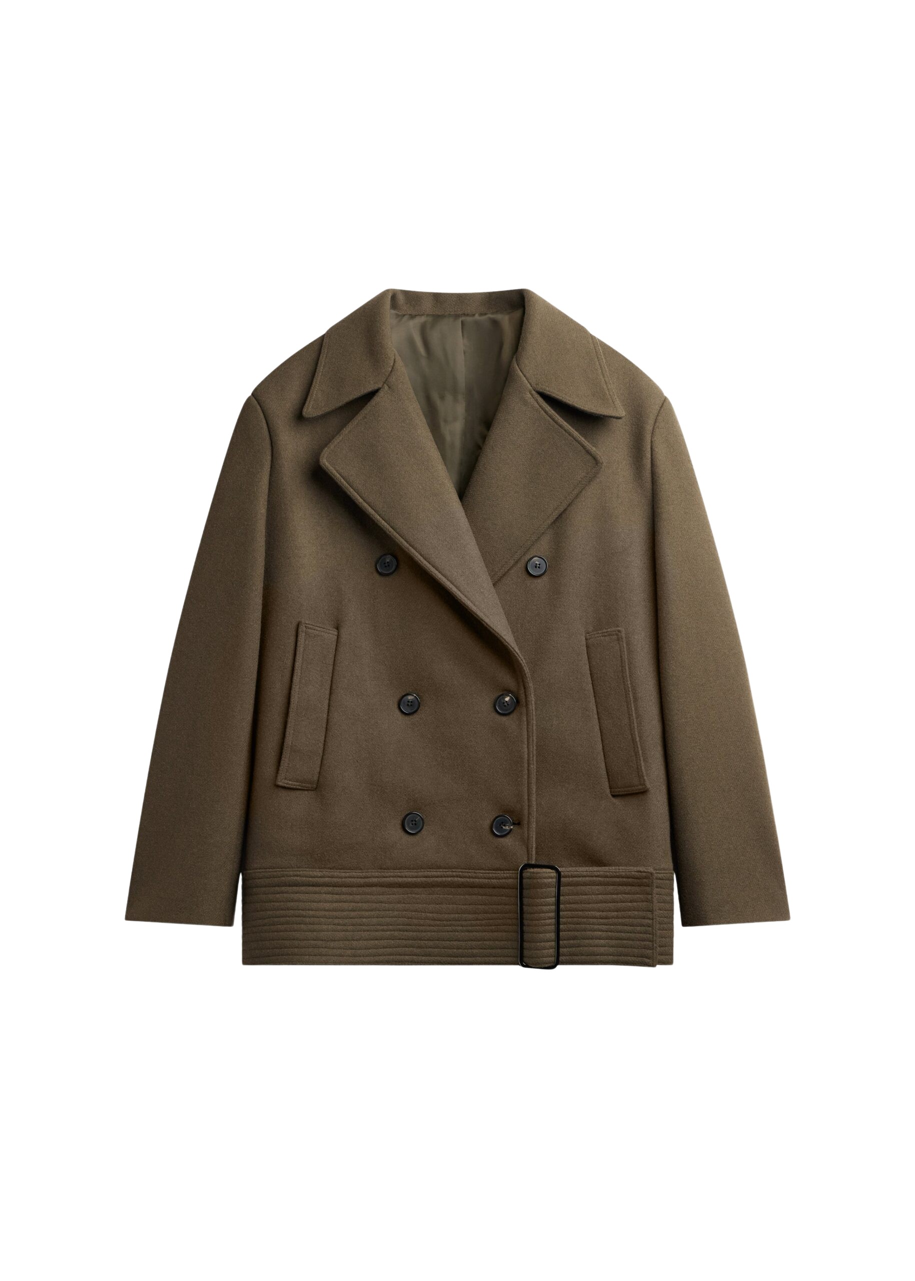 The Frankie Shop Manali Belted Peacoat – Olive Brown Coat