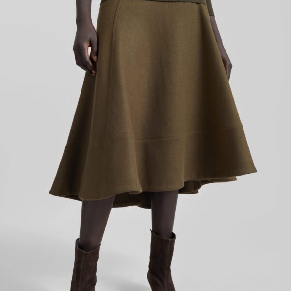 The Frankie Shop Manali Flared Midi Skirt – Olive Brown, view 3