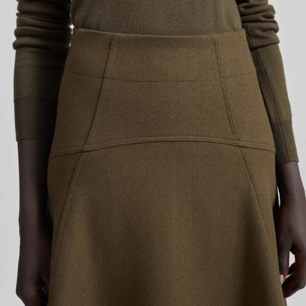 The Frankie Shop Manali Flared Midi Skirt – Olive Brown, view 4