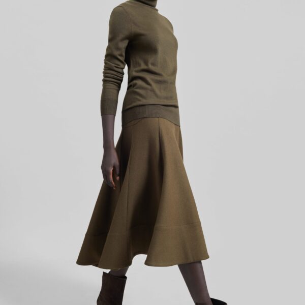 The Frankie Shop Manali Flared Midi Skirt – Olive Brown, view 6