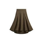 The Frankie Shop Manali Flared Midi Skirt - Olive Brown - Oversized Minimalist Skirts in Beige - Shop at Luxury Shoes 