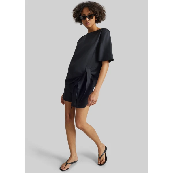 The Frankie Shop Mano Asymmetric Silk Top - Black - Oversized Minimalist Tops in Black - Shop at Luxury Shoes 
