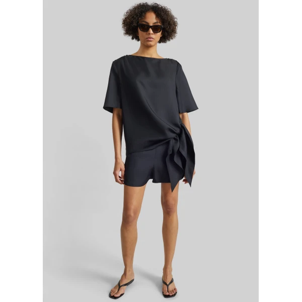 The Frankie Shop Mano Asymmetric Silk Top - Black - Oversized Minimalist Tops in Black - Shop at Luxury Shoes 