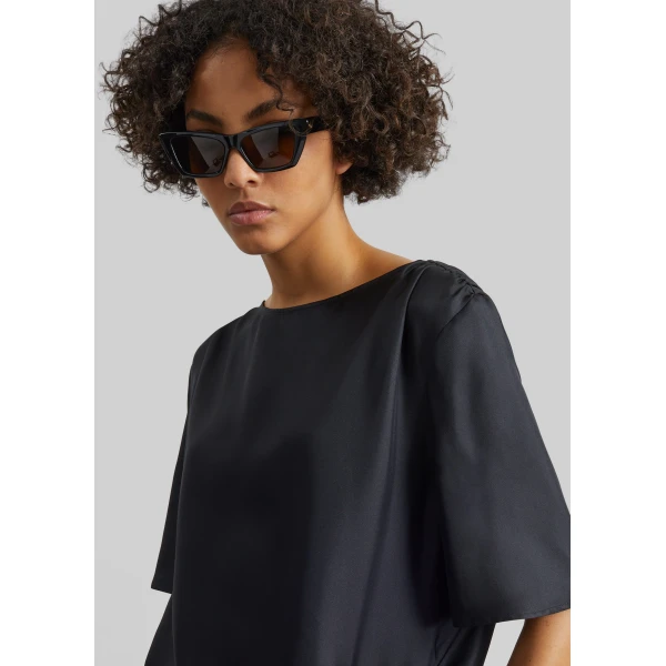 The Frankie Shop Mano Asymmetric Silk Top - Black - Oversized Minimalist Tops in Black - Shop at Luxury Shoes 