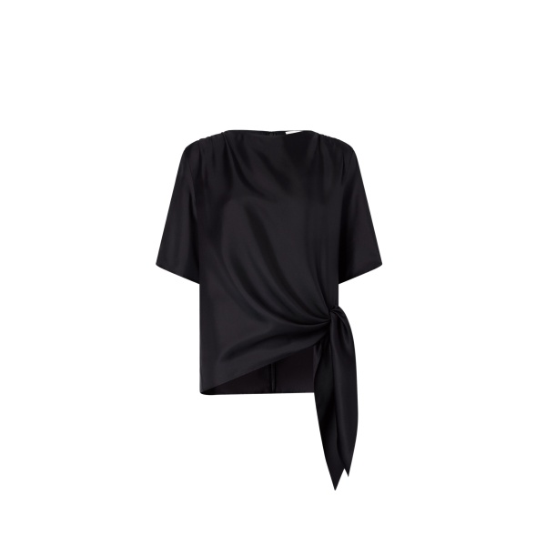 The Frankie Shop Mano Asymmetric Silk Top - Black - Oversized Minimalist Tops in Black - Shop at Luxury Shoes 