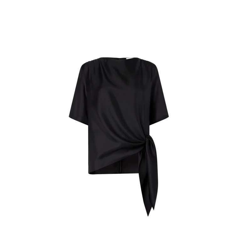 The Frankie Shop Mano Asymmetric Silk Top - Black - Oversized Minimalist Tops in Black - Shop at Luxury Shoes 